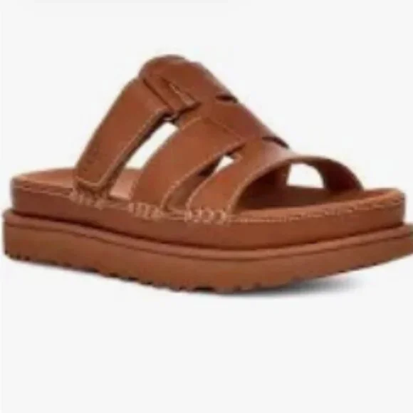 UGG  Goldenstar Slide Tan Leather 8 NWT 🏝️ 🏖️ - Picture 2 of 10
